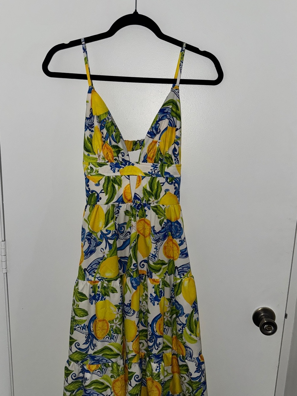 Source Unknown Lemon-Print Midi Dress - White, Yellow & Blue